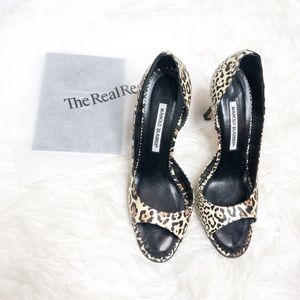 Manolo Blahnik leopard d'orsay peep toe heel 39.5